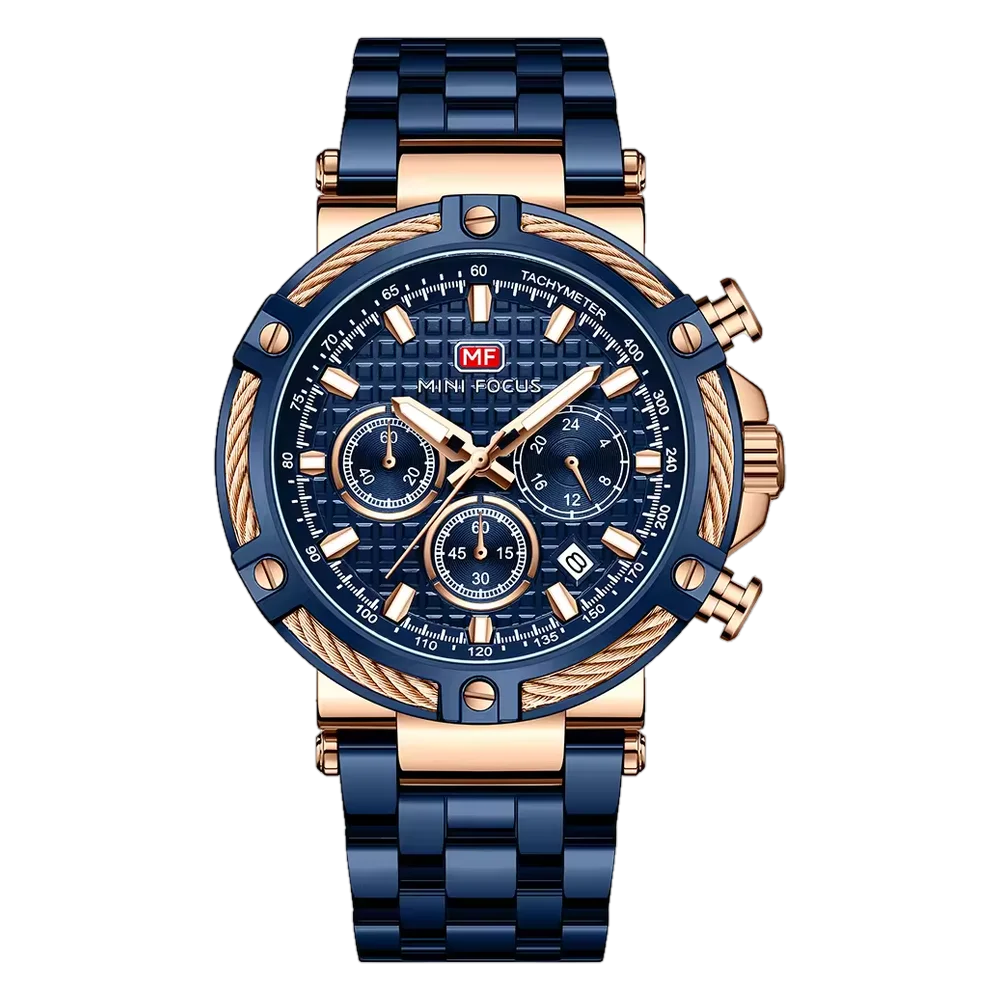 Mini Focus MF0470G – Blue Rose Gold Multi-Function Watch