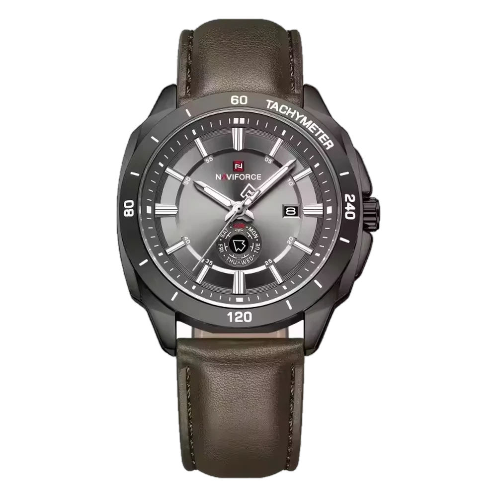 Naviforce NF 9269 – Brown Oval Calendar Leather Watch