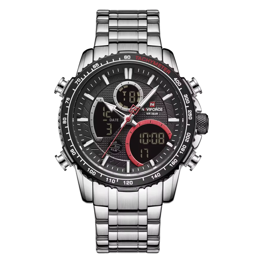 Naviforce NF 9182 – Black Ana-Digi Dual Zone Watch