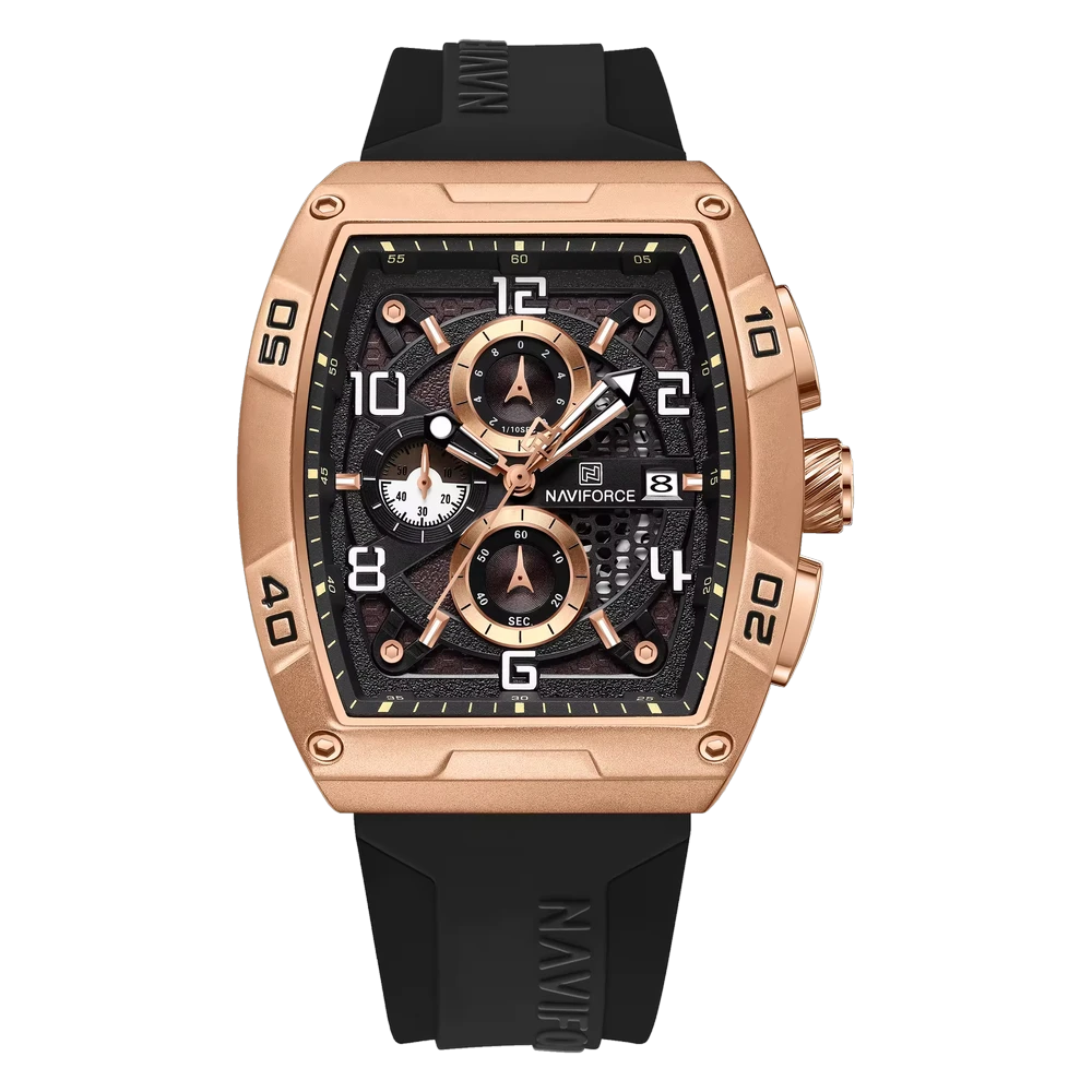 Naviforce NF 8052 – Rose Gold Barrel Chronograph
